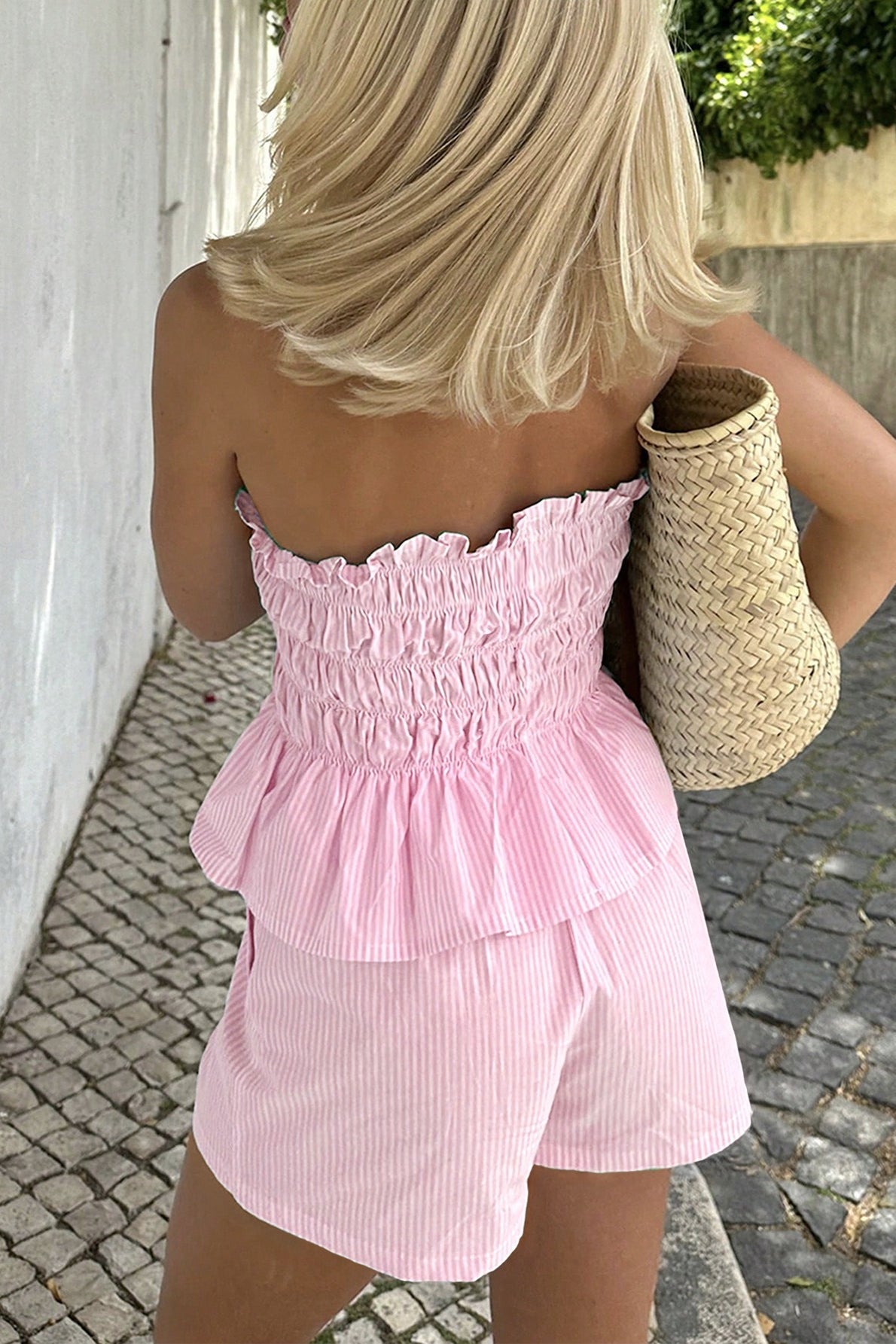 Ruched Frill Trim Bandeau Shorts Set