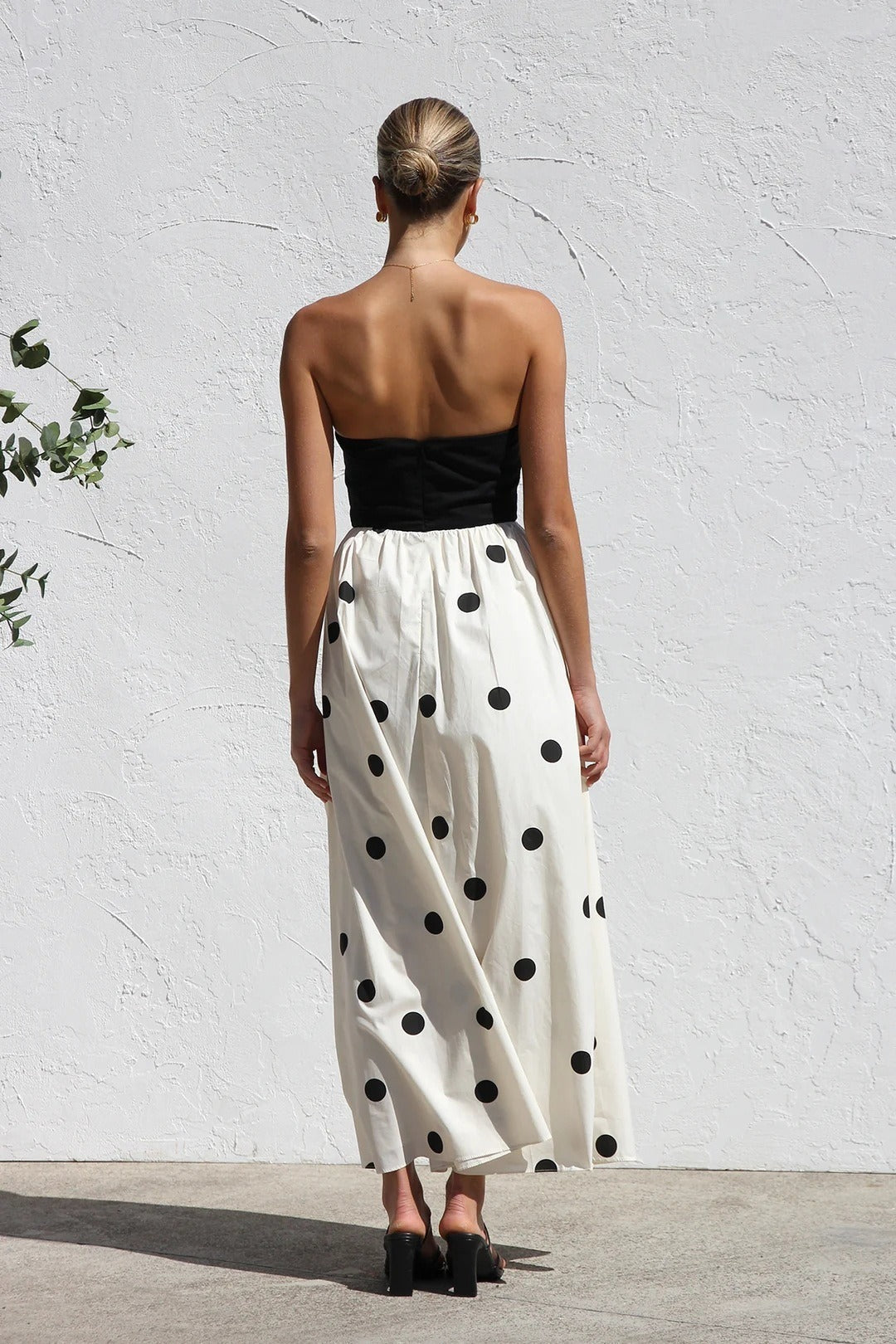 Lunares Estampado Sin Tirantes Línea A Vestido Maxi