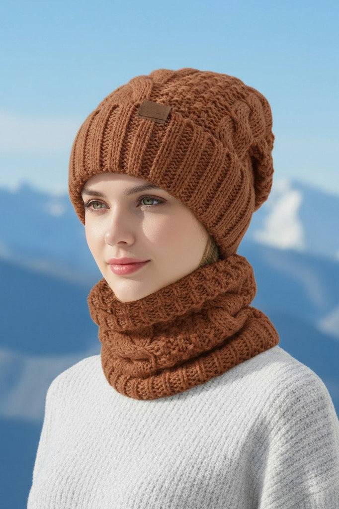 Conjunto de 2 Piezas de Gorro Orejero de Punto y Bufanda de Invierno