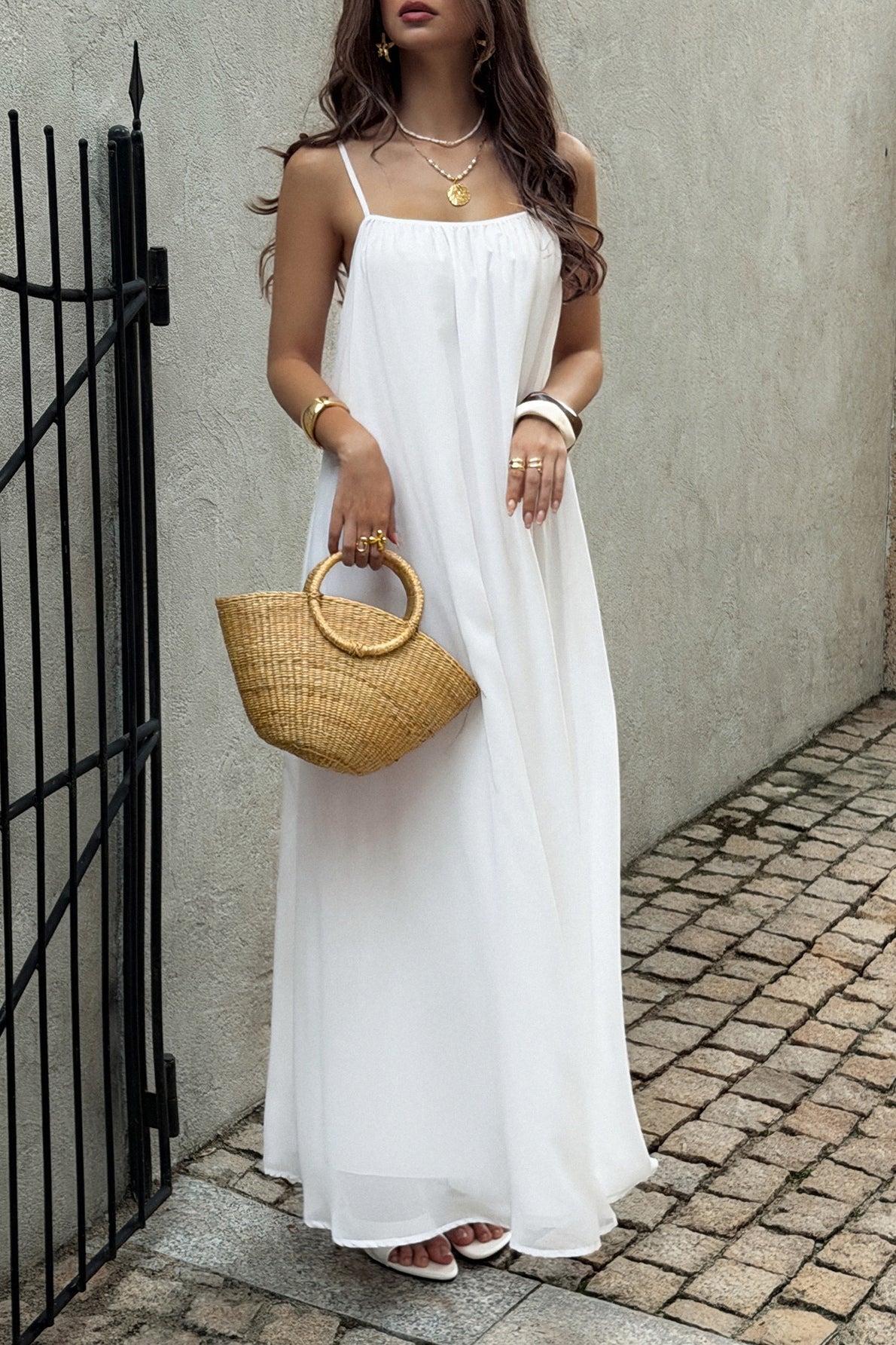 Chiffon Spaghetti Strap Vacation Maxi Dress