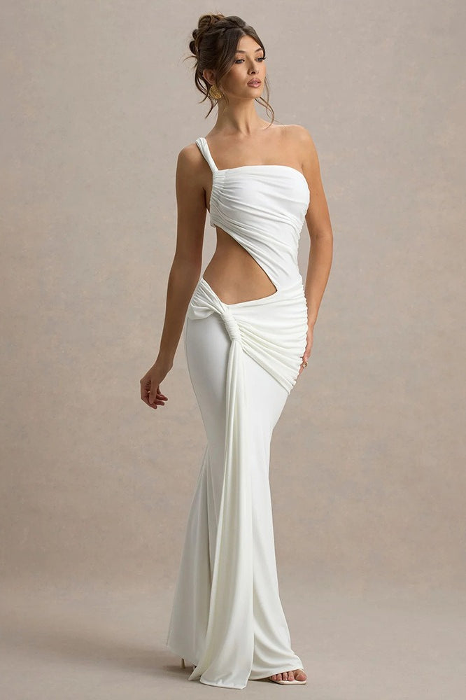 One Shoulder Ruched Bodycon Vacation Dress