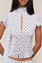 Button Hollow Out Tie Detail Waist Slim Tee