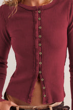 Ribbed Fitted Button Front Cardigan