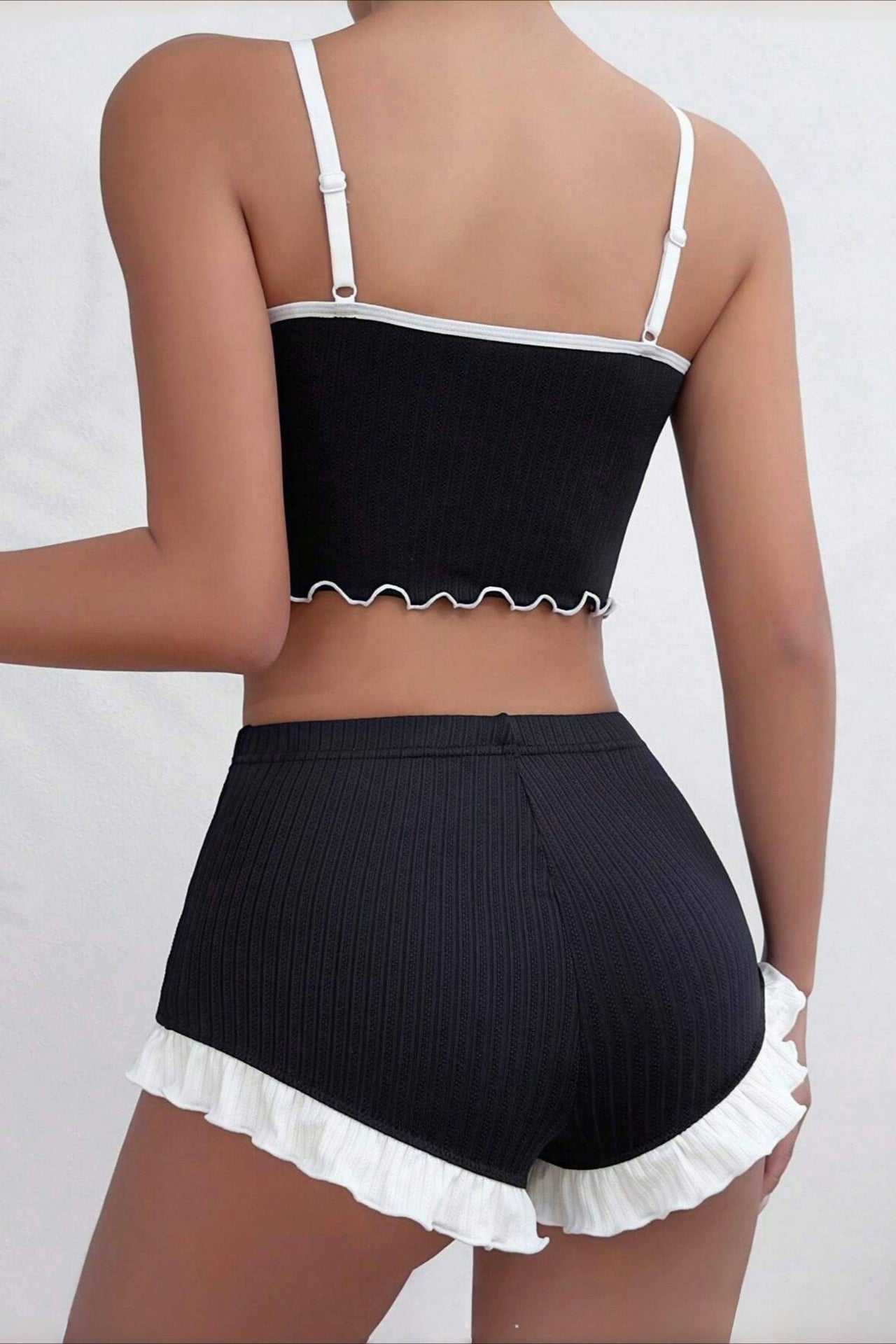 Lace Patchwork Cami Frill Shorts Set