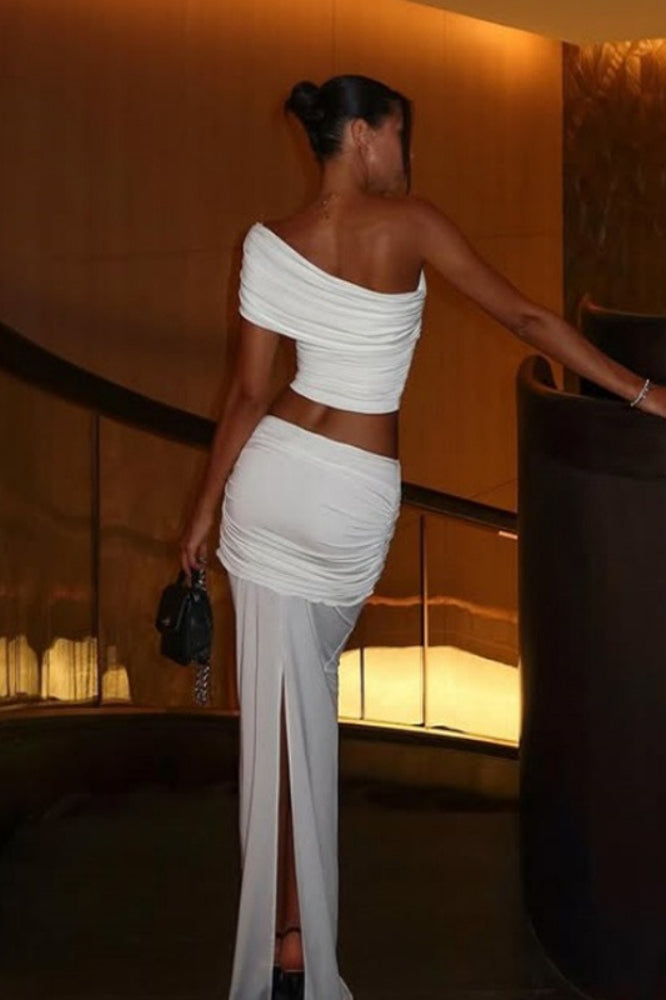 One Shoulder Corset Top High Waist Skirt Set