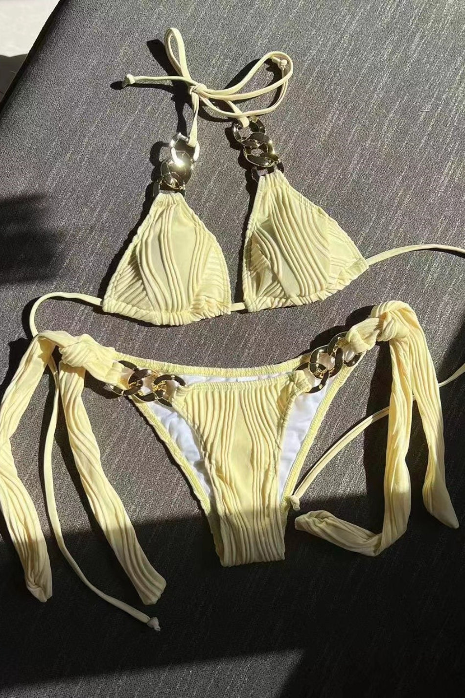 Metal Chain Halter Tie Bikini Set