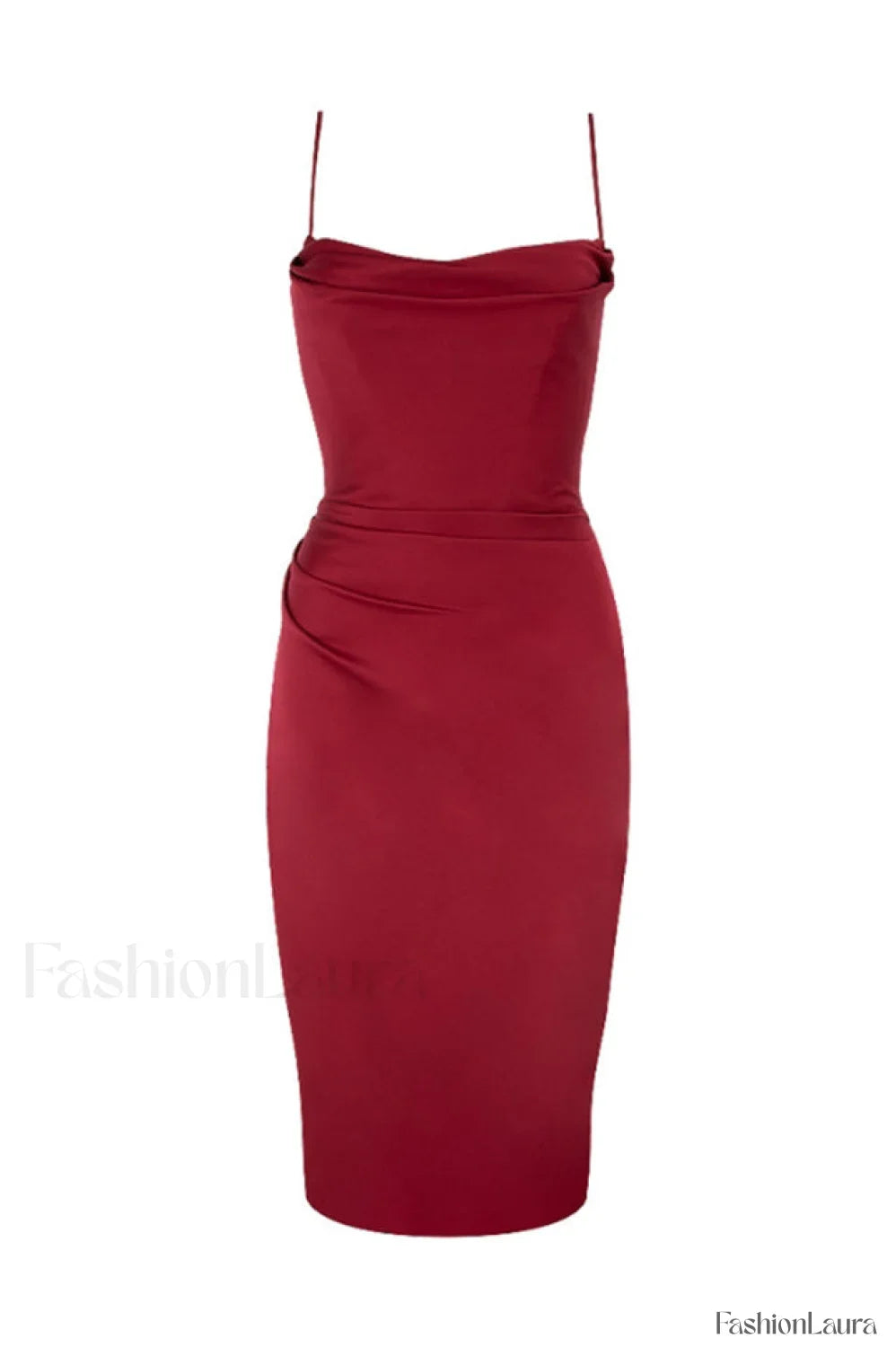 Vestido Midi Anja con Corsé de Satén Vino