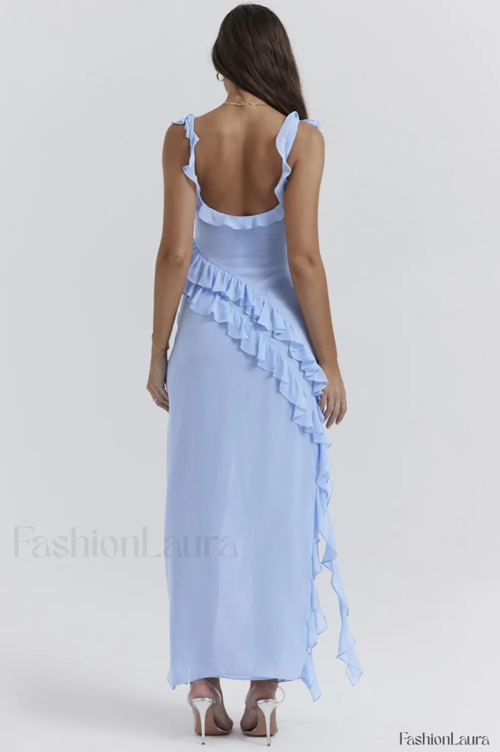 Ariela Suave Azul Encantador Volantes Vestido Maxi