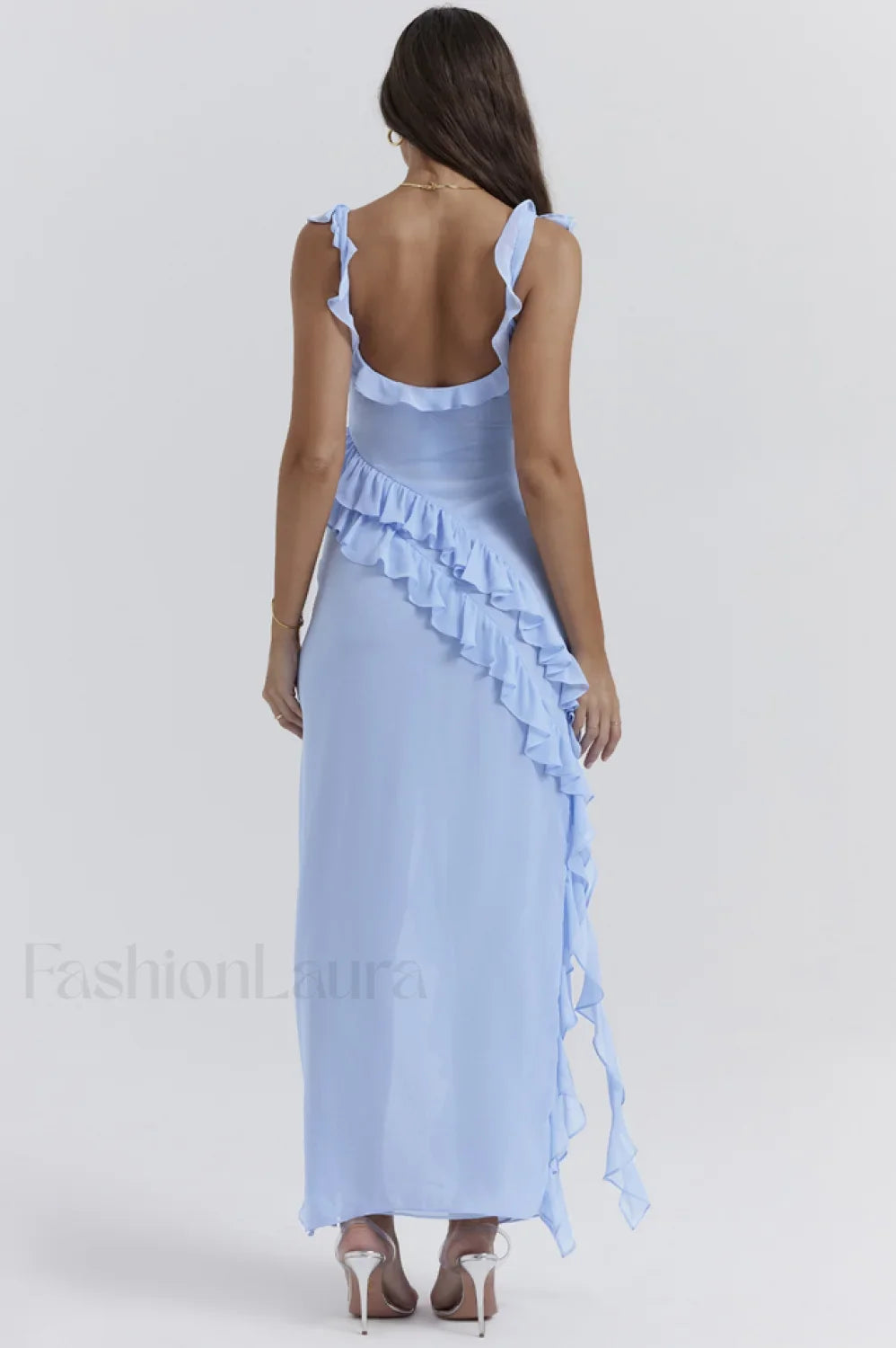 Ariela Suave Azul Encantador Volantes Vestido Maxi