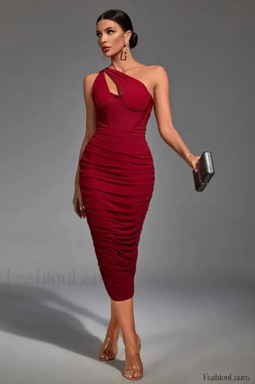Vestido Midi Asimétrico con Recorte, Estilo Moderno