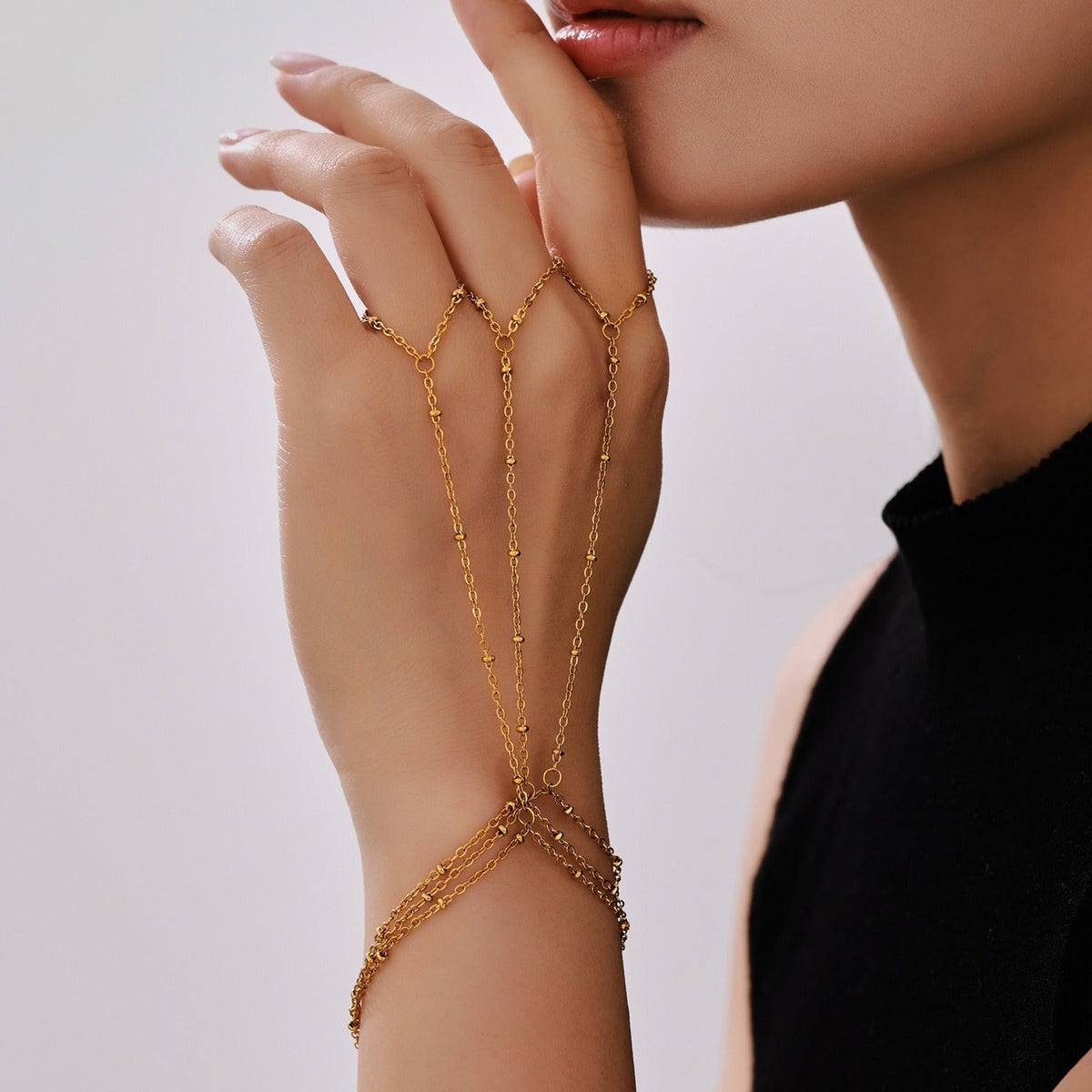 Oro 18K Plated Acero Inoxidable Knuckle Pulsera-Anillo