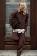 Hooded Zip Cardigan Wide Leg Pants Knit Set