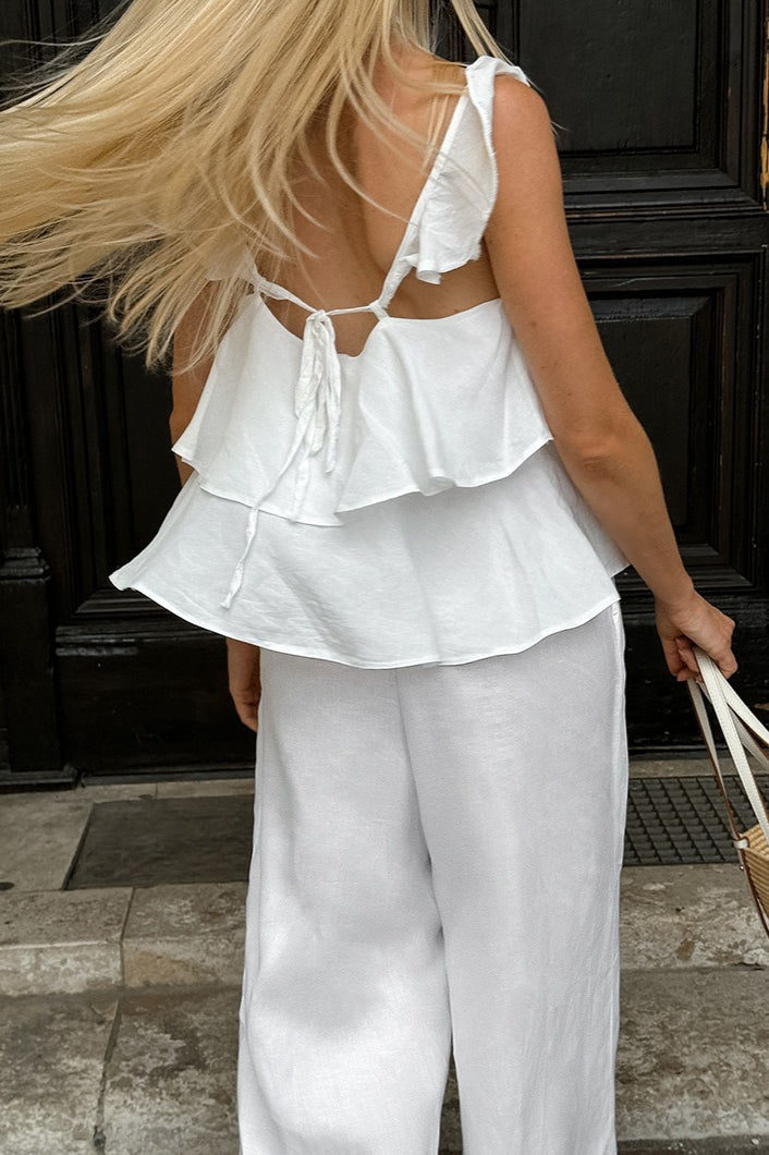 Casual Linen Blend Flutter Sleeve Wide Leg  Pants Set
