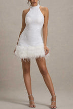 Brillante Peludo Lentejuelas Ajustado Vestido de Fiesta