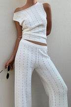 Conjunto informal de pantalones sin mangas de punto con relieve