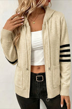 Hooded Stripe Sleeve Zip Cardigans