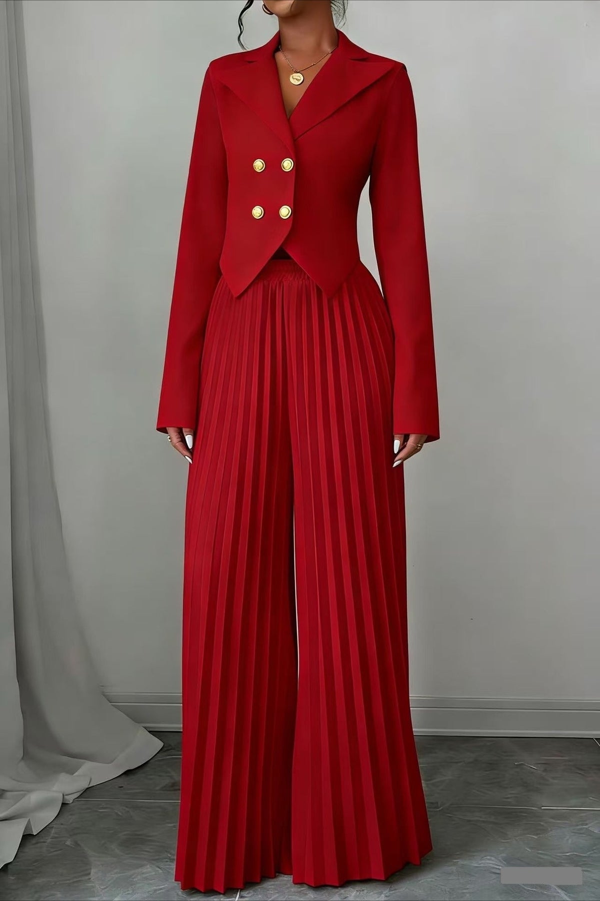 Tailored Pleated Two Piece Blazer Pants Set