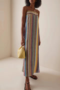 Rainbow Stripe Loose Casual Boho Dress