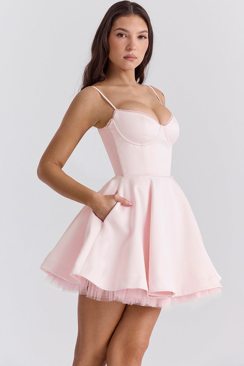 Tiras Finas Globo Vestido Mini de Fiesta