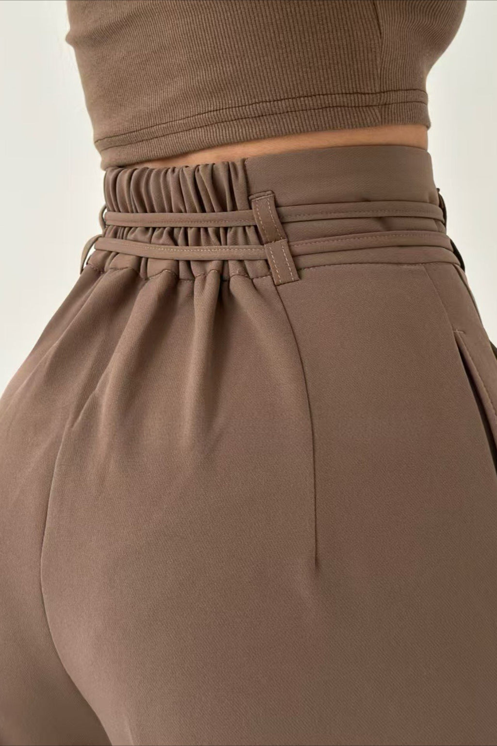 Chic High Waist Tie Slim Straight Pants