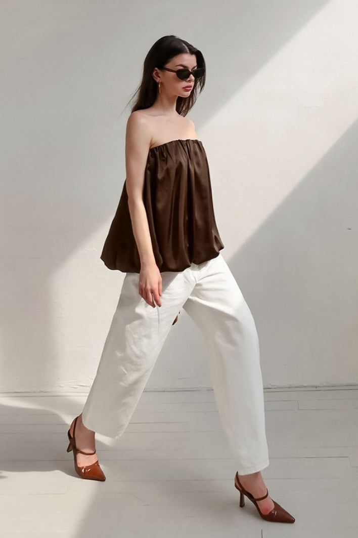Satin Strapless Puffy Loose Fit Tube Top