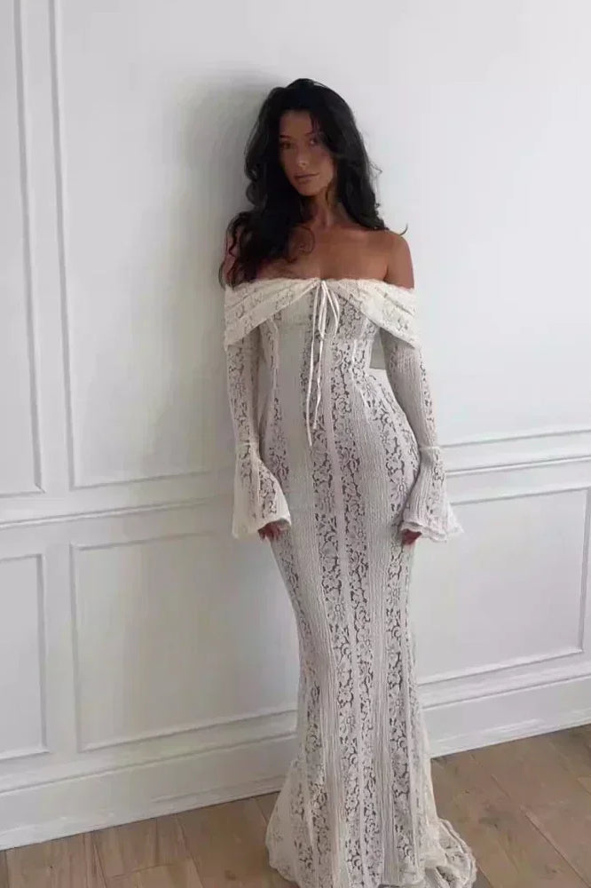 Lace Off Shoulder Maxi Boho Dress