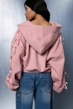 Bow Lace Up Sleeve Cropped Hoodie