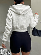 Solid Fitted Cropped Zip Hoodie