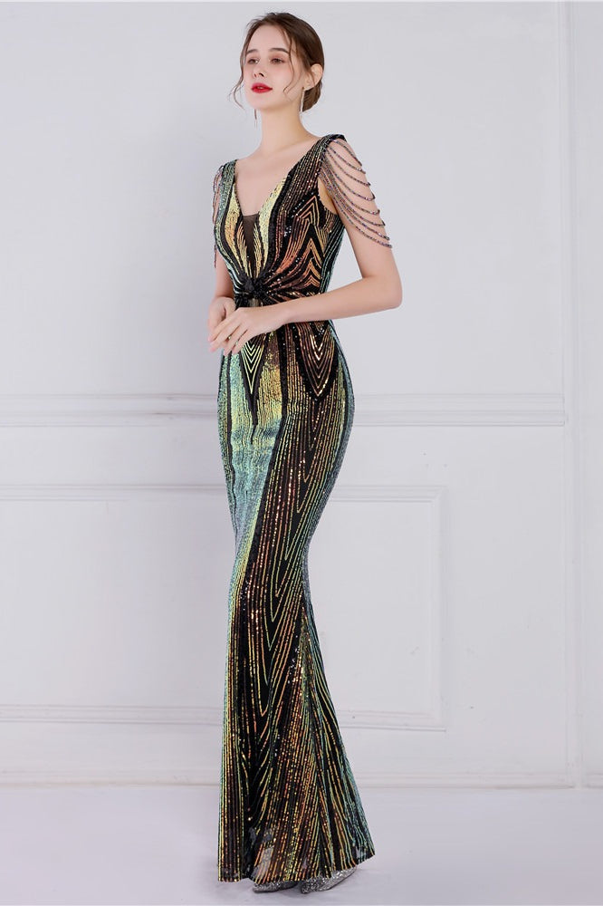 Con Abalorios Floral Lentejuelas Sirena Vestido de Fiesta