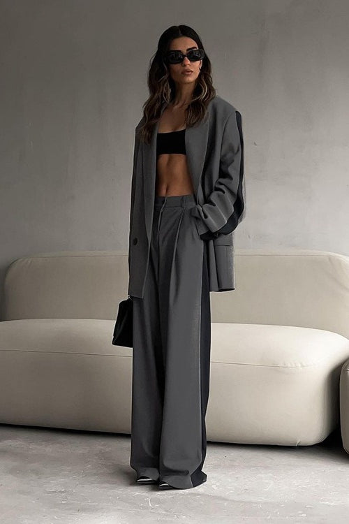Notch Lapel Relaxed Blazer Wide Leg Pants Set