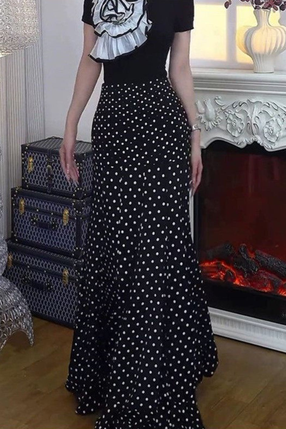 High Waist Polka Dot Bodycon Maxi Skirt