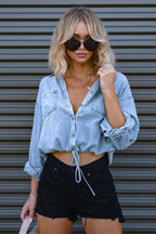 Denim Bajo con Cordón Holgado Blusa