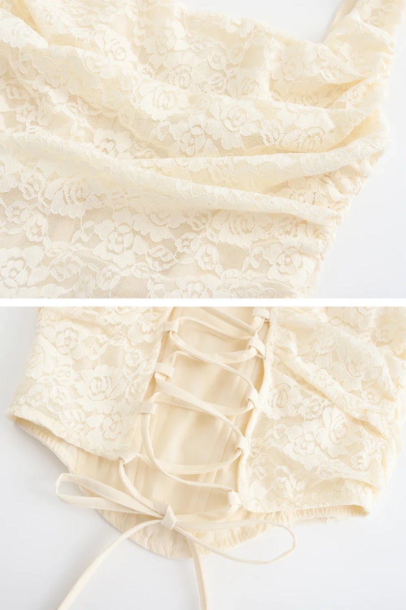 Elegant Lace-Up Crop Top & Maxi Skirt Boho Dress