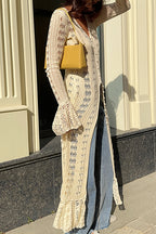 Openwork Bell Sleeve Maxi Cardigan
