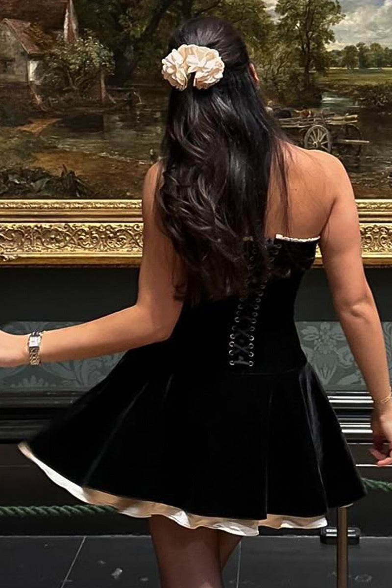 Terciopelo Bustier Línea A Vestido de Cóctel