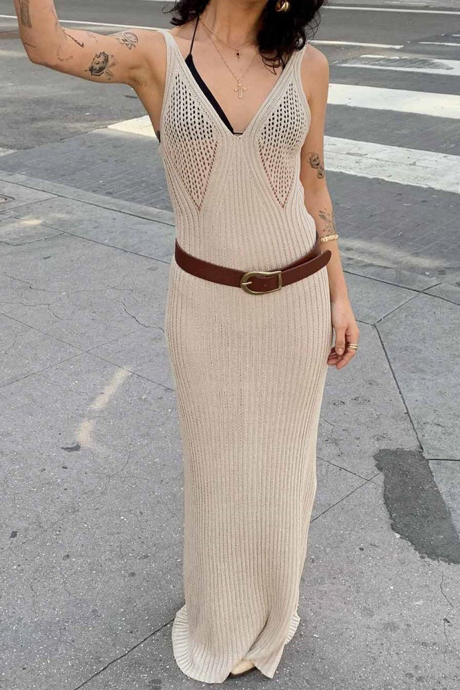 Hollow Sheer Knit Maxi Vacation Dress