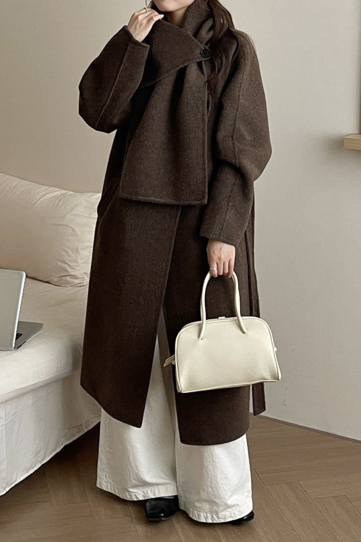 Wool Reversible Midi Scarf Style Overcoat