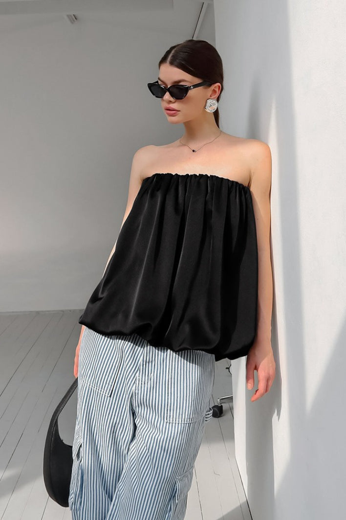 Satin Strapless Puffy Loose Fit Tube Top