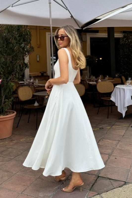 Liso Cuello Cuadrado Sin Mangas Vestido de Cóctel