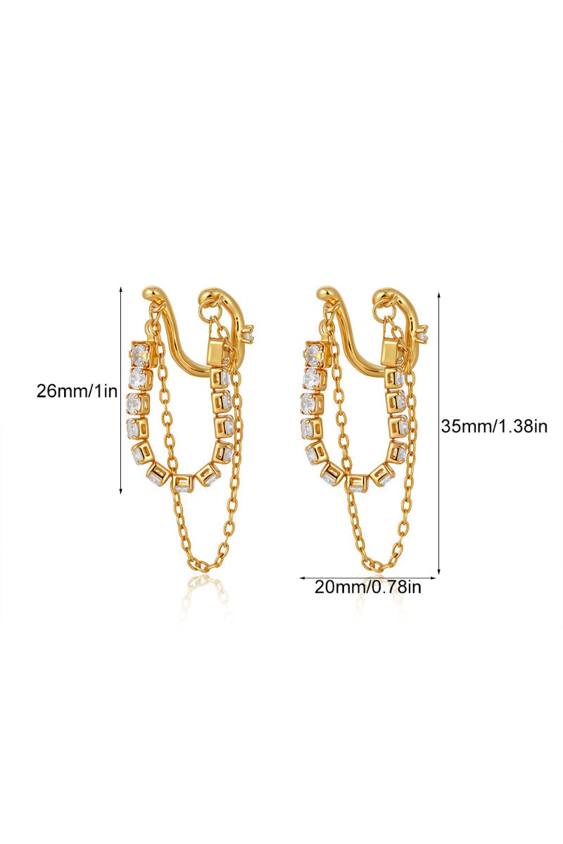 Oro 18K Circonita Con Flecos Aretes tipo Cuff