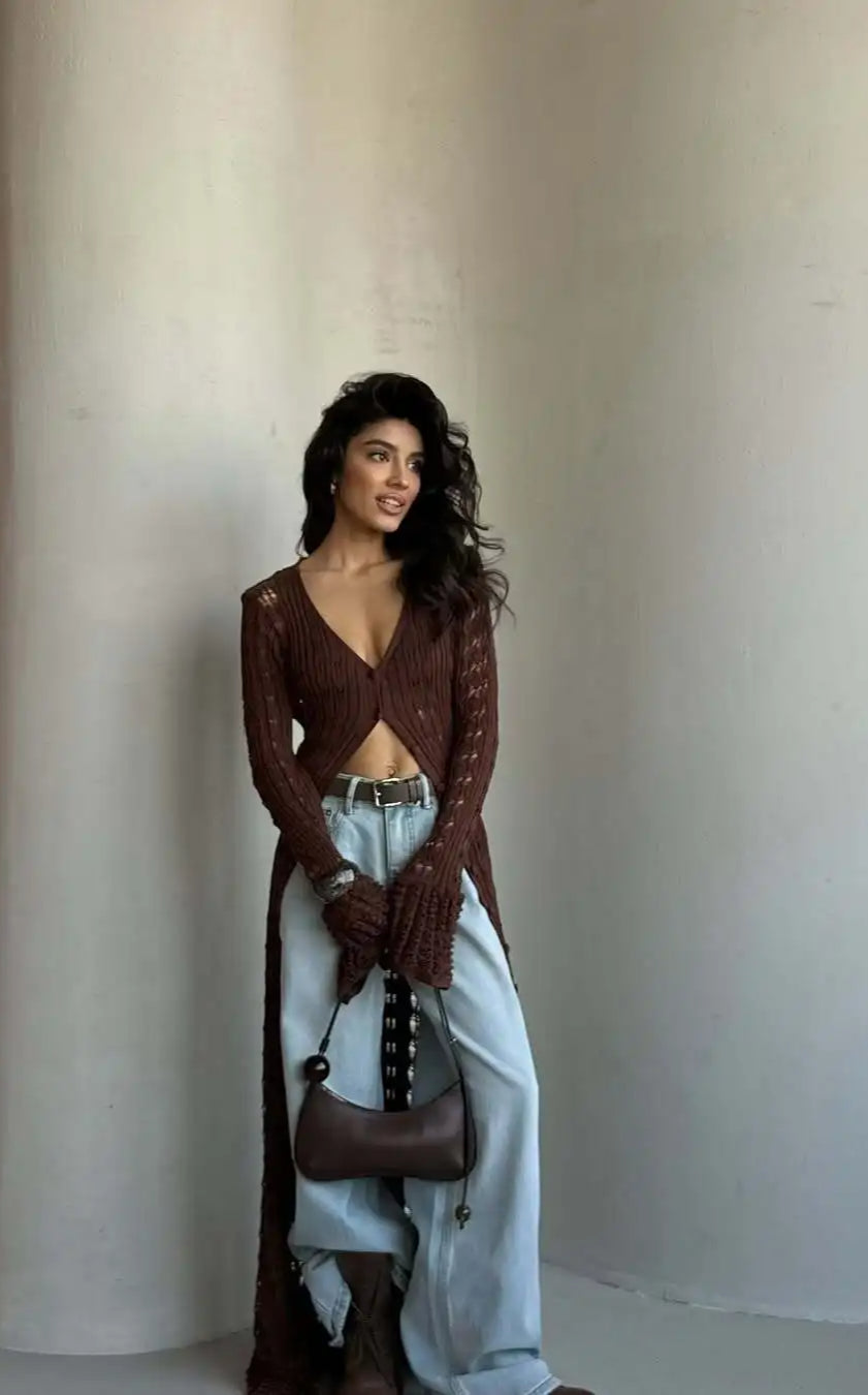 Knitted Flare Long Sleeve Beach Cardigan