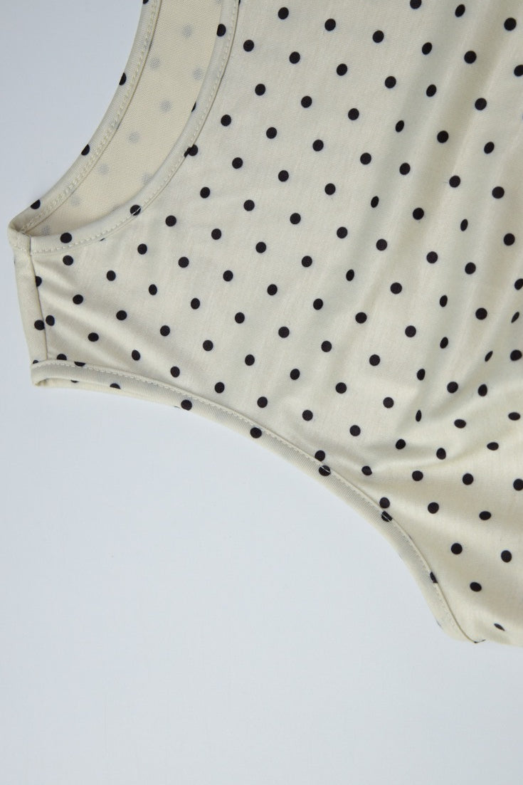 Beige Polka Dot Waist Tie Tank Top