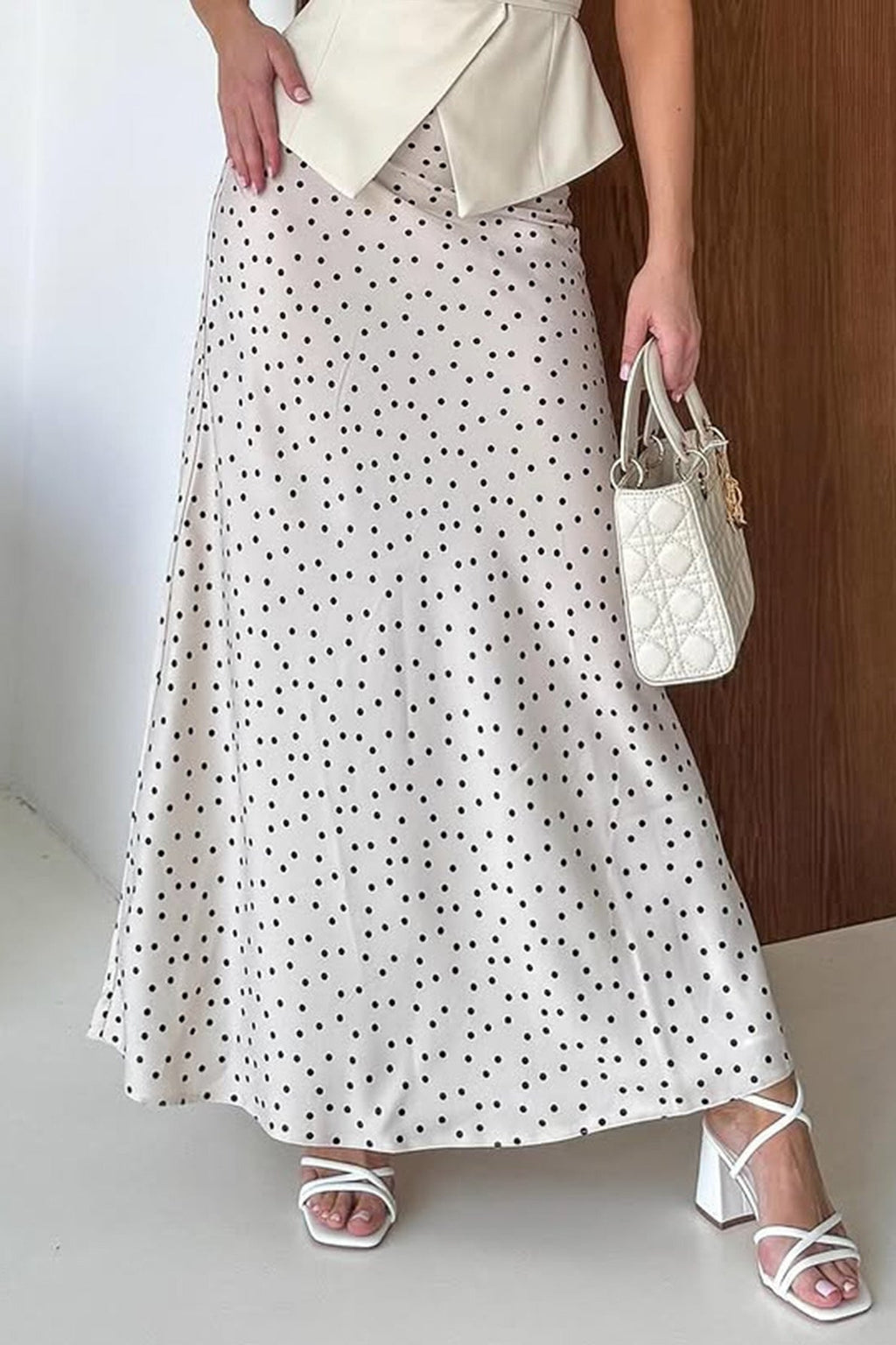 Elegant Satin Polka Dot Mermaid Maxi Skirt
