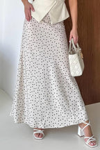 Elegant Satin Polka Dot Mermaid Maxi Skirt