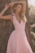 Elegante Escote Profundo en V Halter Espalda Descubierta Vestido Maxi de Fiesta