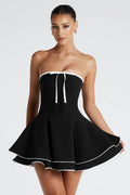 Bustier de Contraste Con Cordones Espalda Vestido de Cóctel