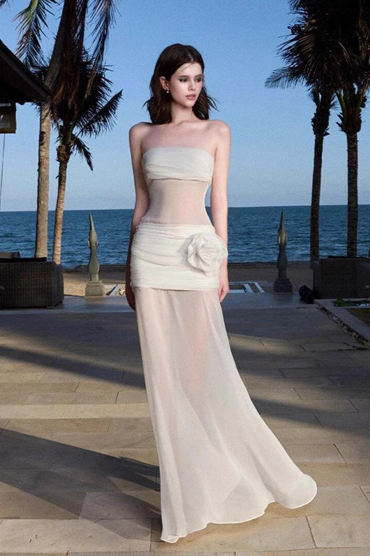 Sexy Sheer Mesh Strapless Vacation Dress