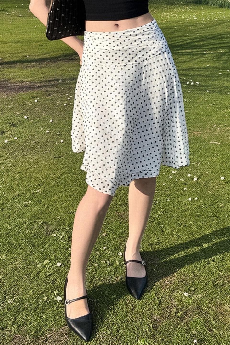 Polka Dot Low Rise Ruffle Trim A Line Skirt