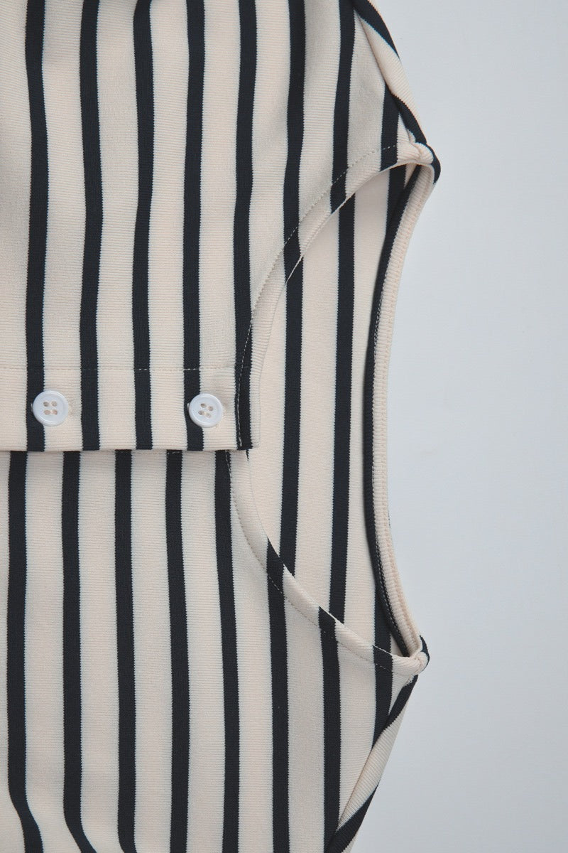 Striped Crew Neck Button Long Sleeve Tee
