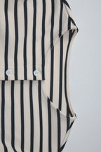 Camiseta de Manga Larga a Rayas con Cuello Redondo y Botones